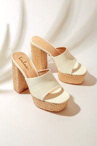 Karinah White Raffia Platform Slide Sandals