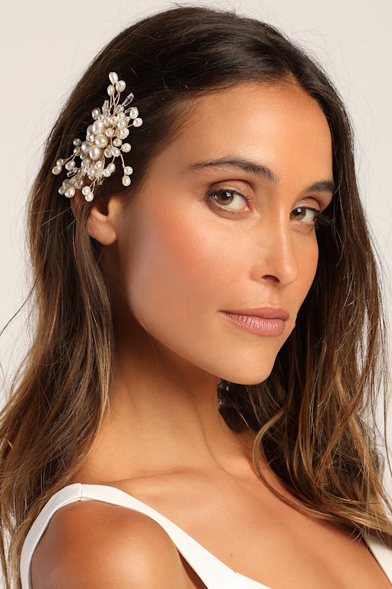 Gold Hair Comb Pearl Hair Comb Gold Pearl Comb Hair Comb Lulus