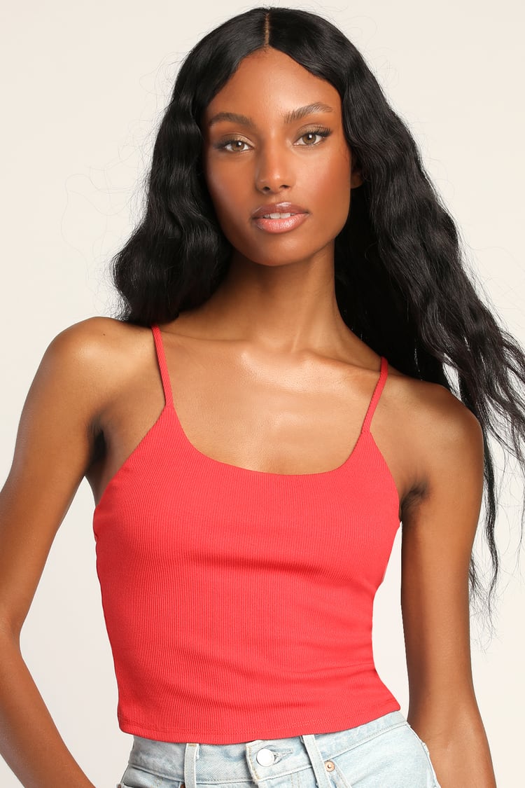 Try Something New Red Ribbed Cami Top