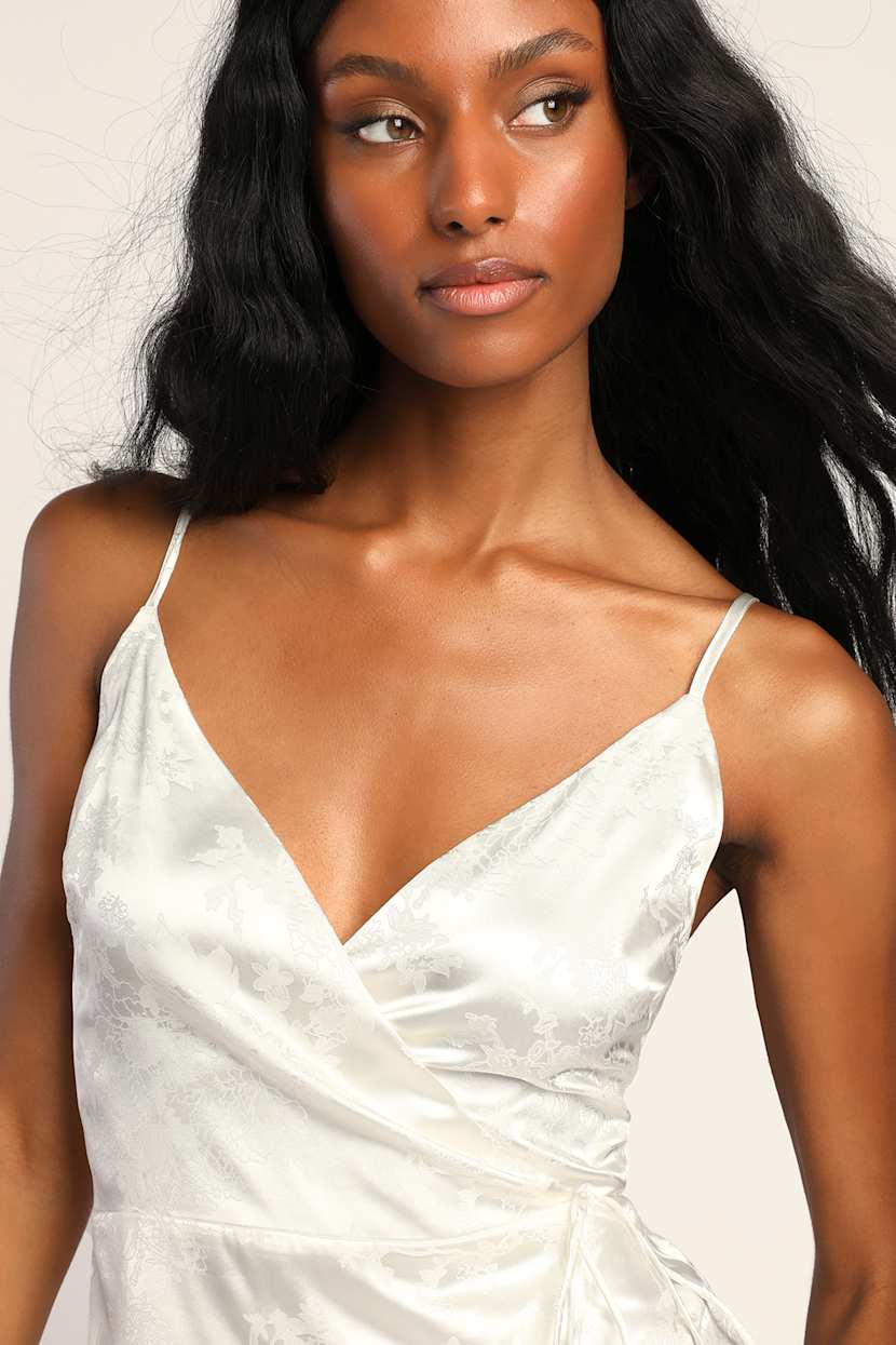 white satin jacquard dress Aria Cove jacquard satin maxi dress in white