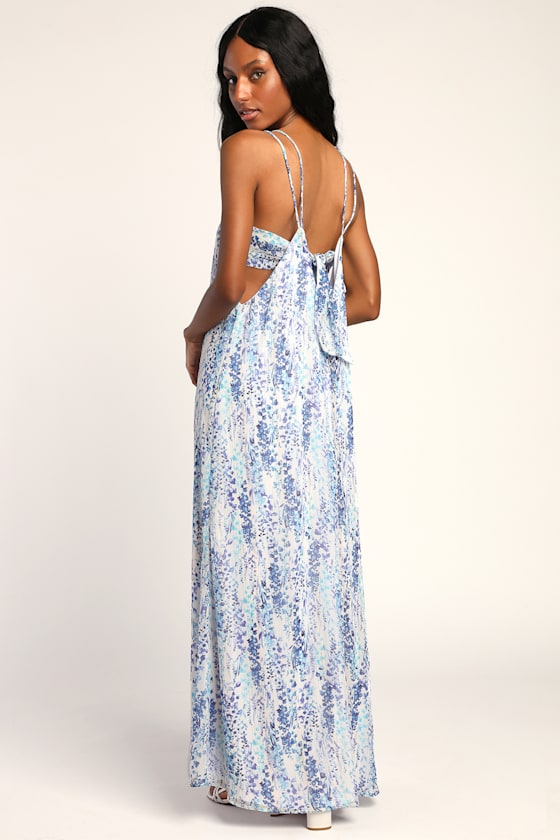 Flora Belle White Floral Sleeveless V-Neck Tie-Back Maxi Dress 5