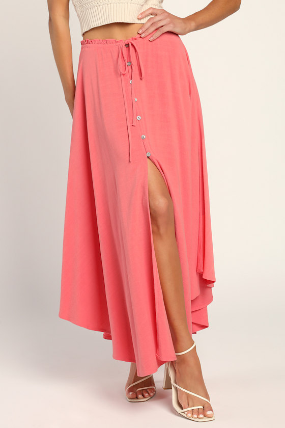 Lily Pond Button Front Midi Skirt