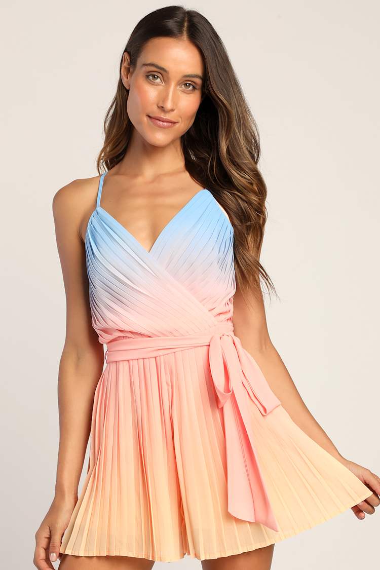 Blue Pink Romper - Ombre Romper - Colorful Pleated Romper - Lulus Blue Pink Romper - Ombre Romper - Colorful Pleated Romper - Lulus