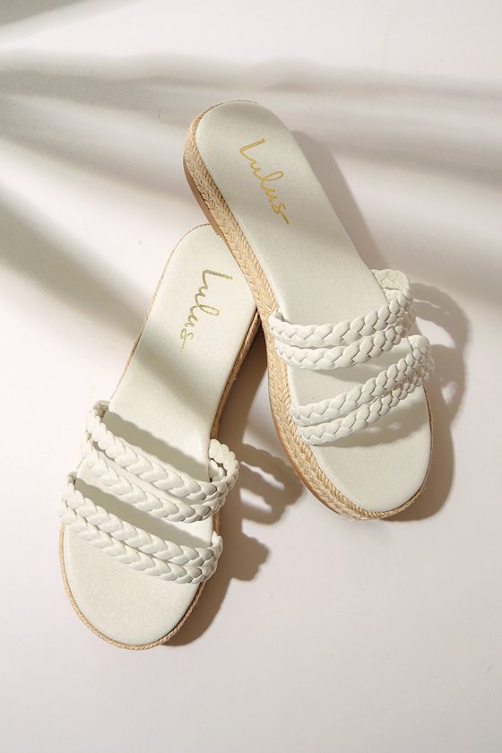 Irisay White Raffia Flatform Espadrille Slide Sandals 1