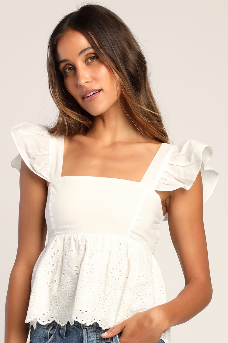 Always Your Baby White Ruffled Eyelet Babydoll Top