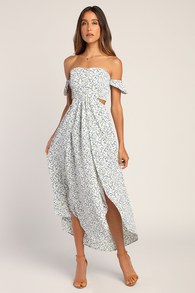 Easy on the Eyes White Floral Print Off-the-Shoulder Maxi Dress