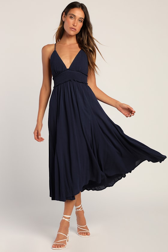 Essentially Elegant Navy Blue Sleeveless Backless Midi Dress 2