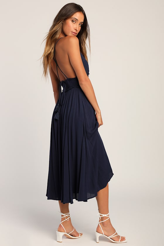 Essentially Elegant Navy Blue Sleeveless Backless Midi Dress 5