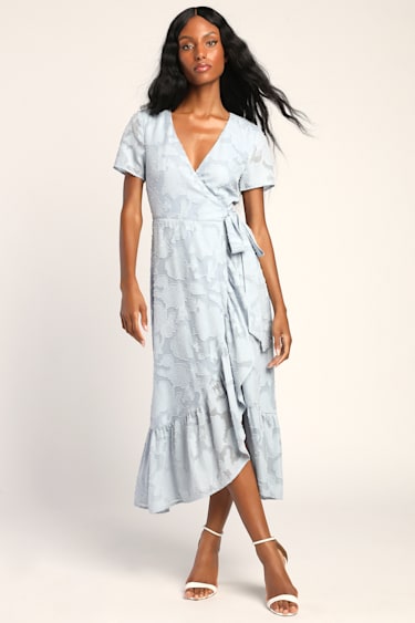 Light Blue Wrap Dress Blue Dress Short Sleeve Light Blue Midi