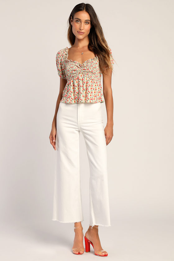 Such A Flirt Sage Floral Smocked Peplum Short Sleeve Top 2