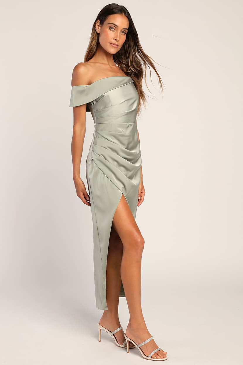 Sage Midi Dress - Asymmetrical Dress - One-Shoulder Midi Dress - Lulus