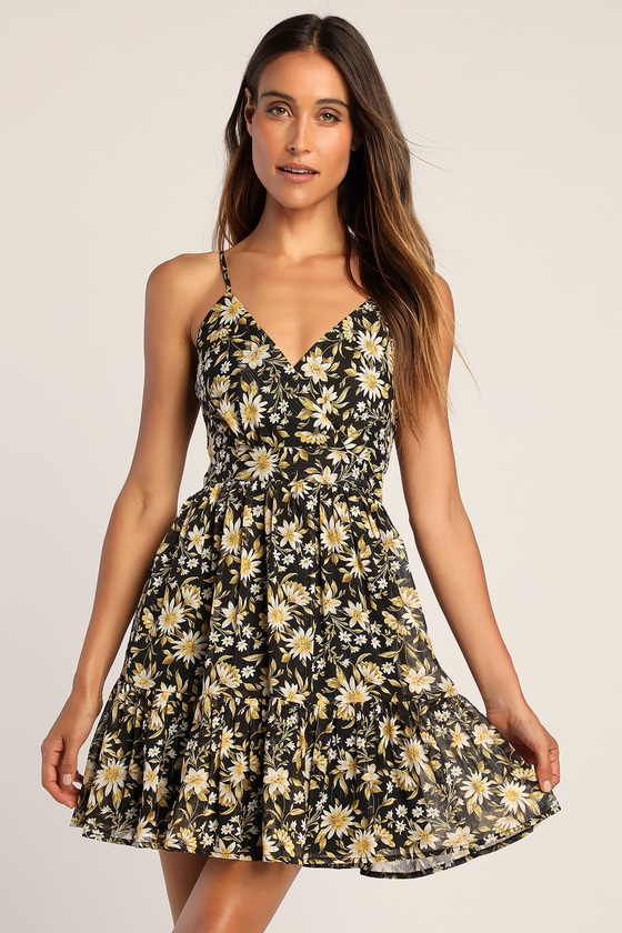 Black Floral Mini Dress - Cute Metallic Dress - Tiered Mini Dress - Lulus