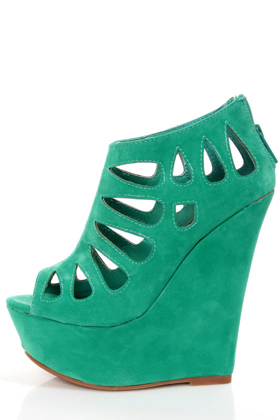 green wedge heels