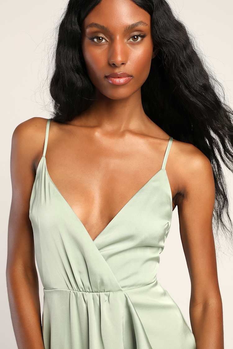sage green high low dress AW.Bridal A-line Scoop/U-Neck Hi Lo Chiffon Ruffles Wedding Guest Dresses Sage Green Size 8