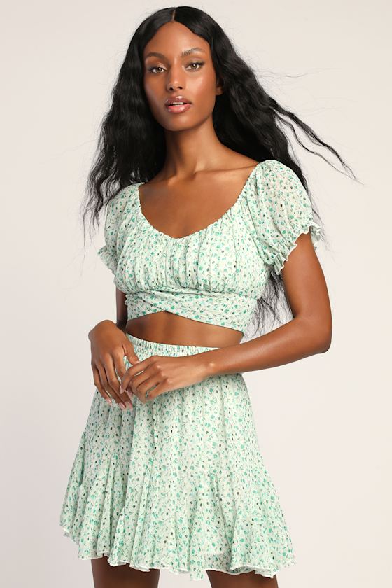 Garden Hours Green Floral Print Mini Skirt 1
