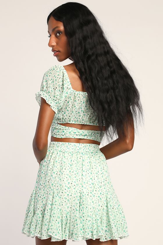 Garden Hours Green Floral Print Mini Skirt 4