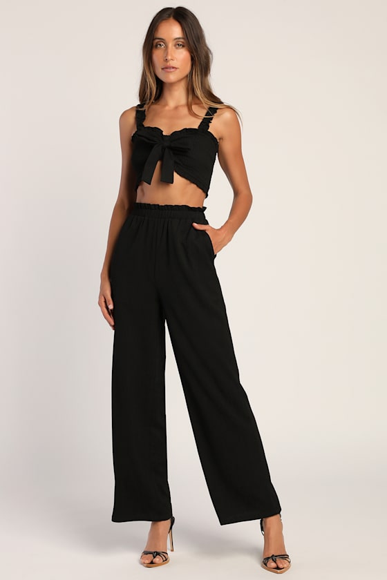 Black TwoPiece Jumpsuit Smocked Jumpsuit TwoPiece Set Lulus