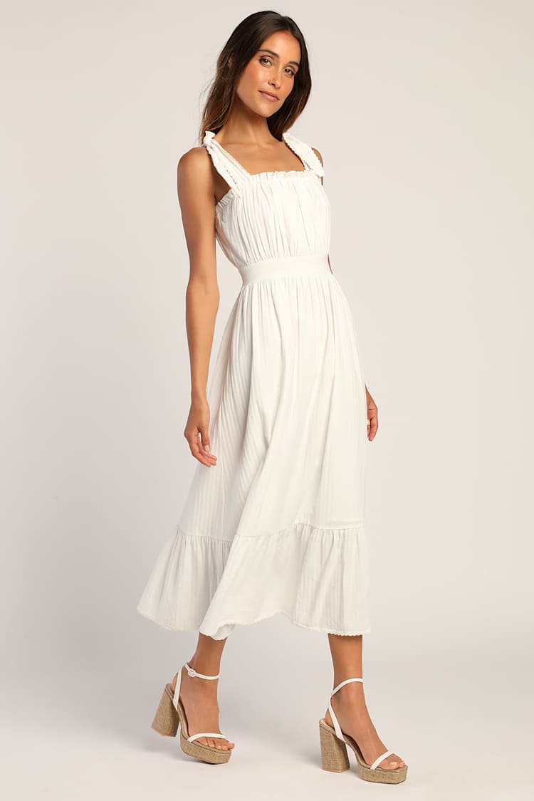 White Striped Midi Dress - Tie-Strap Midi Dress - Cute Sundress - Lulus