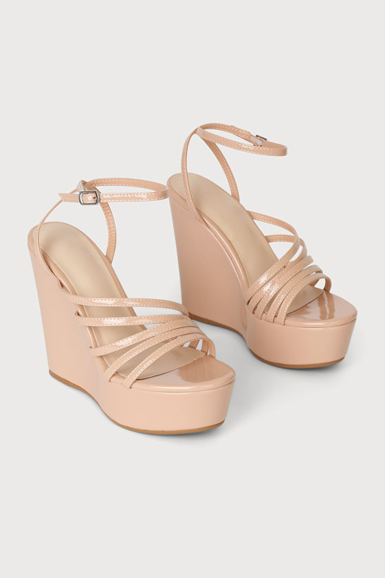 Brigitta Nude Patent Ankle Strap Platform Wedges 2