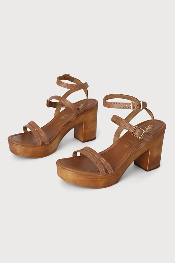 Double Dip Tan Leather Platform Ankle Strap Sandals 2