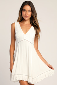 Endlessly Enticing White Embroidered Babydoll Mini Dress 1
