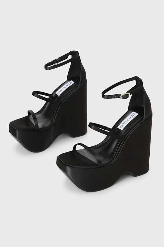 Varia Black Satin Platform Wedge Sandals 5
