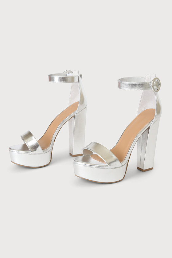 metallic silver platform heels