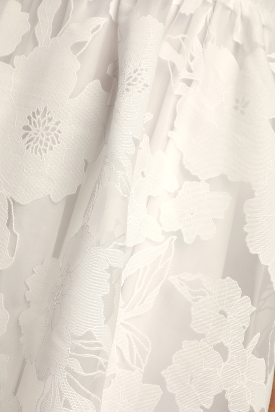 Floral Feelings White Floral Jacquard Babydoll Mini Dress - thumbnail 5