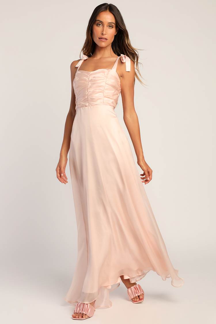 open lace back dress Bella Bow Blush Satin and Organza Dress with Pearl and Rhinestone Belt 3 Toddler / Blush main image 0