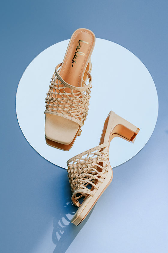 Rewn Light Nude Suede Knotted High Heel Slide Sandals 1