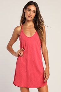 Thrilled to Bits Washed Red Scoop Neck Sleeveless Mini Dress