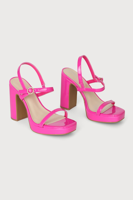 Sylvia Hot Pink Patent Ankle Strap Platform Heels 2