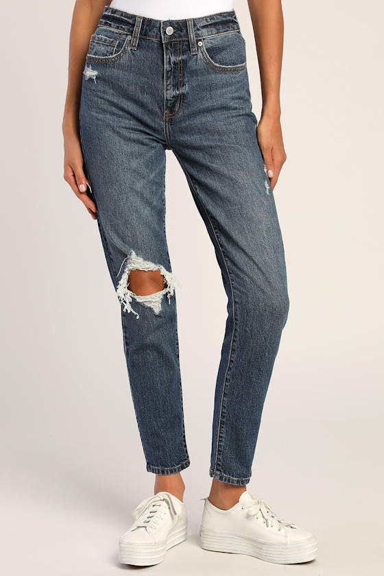 Cool Dark Wash Jeans - Distressed High 