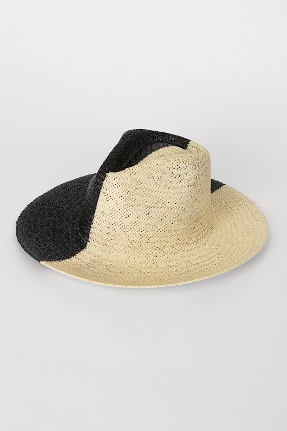 Tone the Day Black and Beige Two-Tone Straw Fedora Hat 3