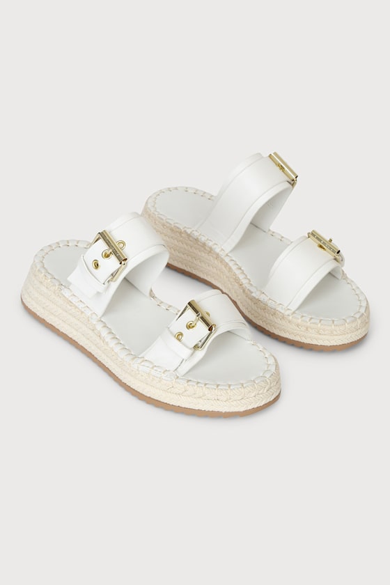 Elaine White Espadrille Platform Slide Sandals 2