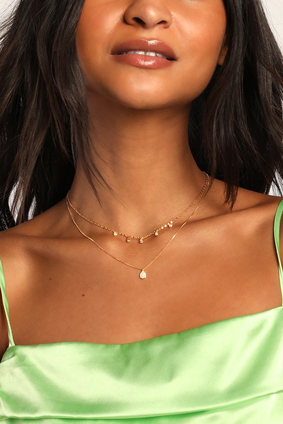 14k Gold Necklace - Rhinestone Necklace - Gold Layered Necklace - Lulus