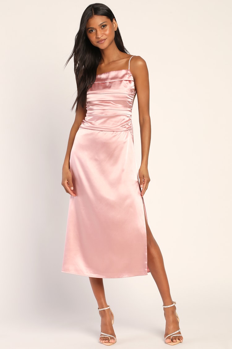 Pink Dress - Satin Dress - Satin Midi Dress - Backless Dress - Lulus