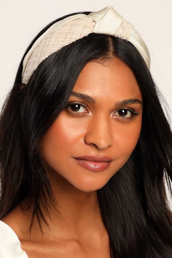 Tweed Headband Knotted Headband Cream Knotted Headband Lulus