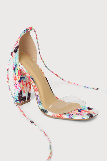Minnie White Floral Lace-Up High Heel Sandals