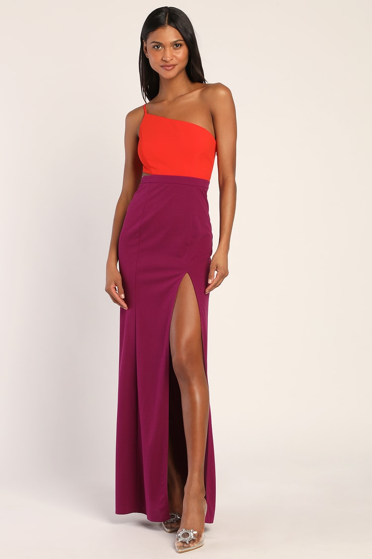 red and purple dress