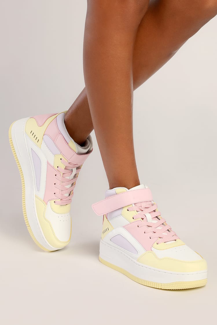 Color Block Sneakers - High Top Sneakers - Pastel Sneakers - Lulus