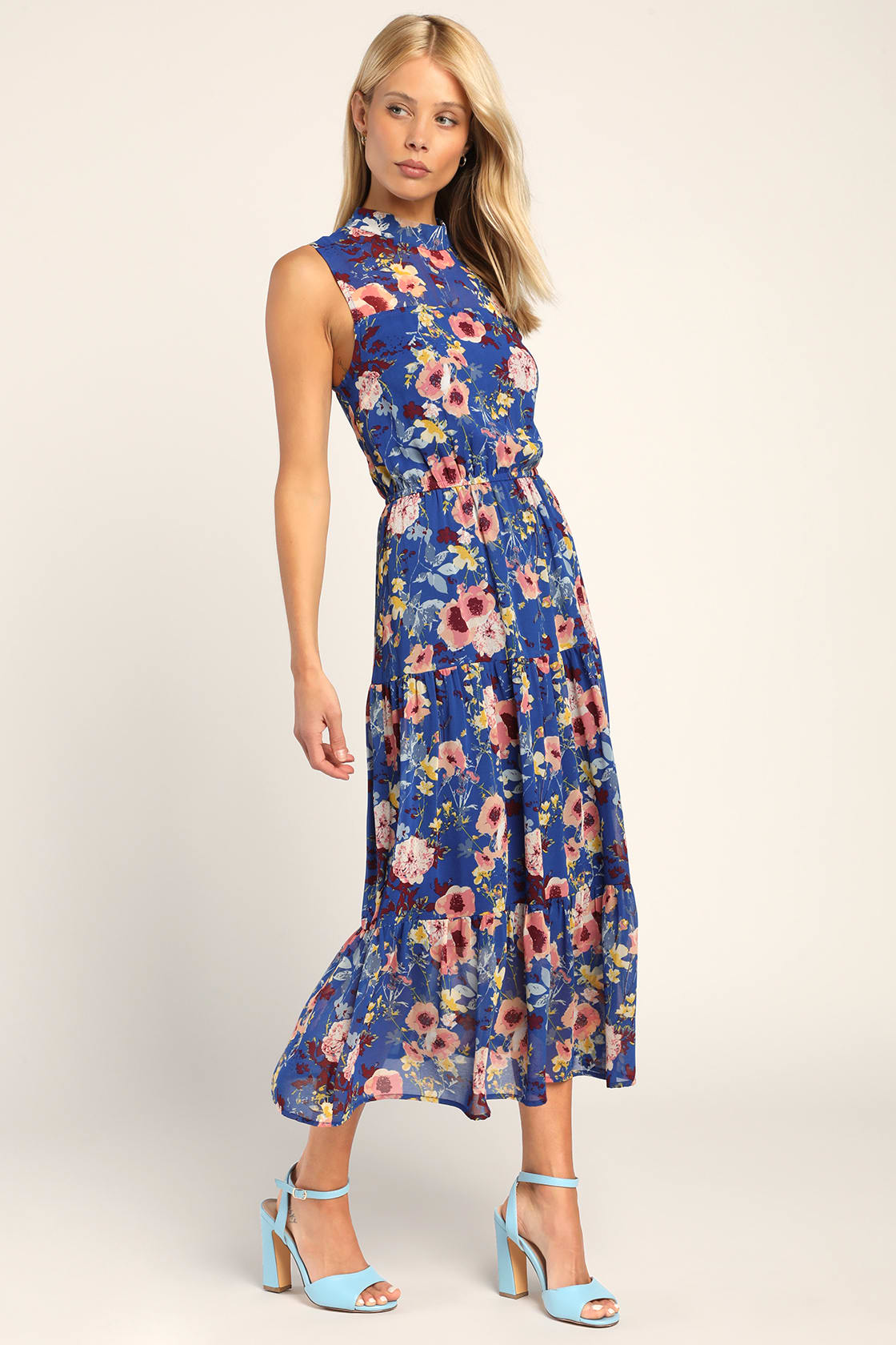In My Dreams Blue Floral Print Midi Dress