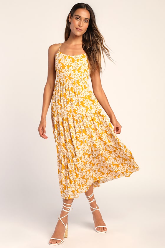 Catching Sunrays Mustard Yellow Floral Print Midi Dress 2