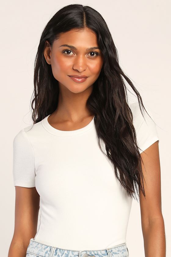 White Ribbed Top main image 1