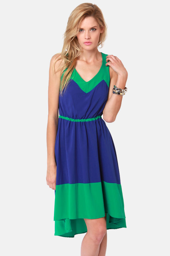 blue and green dress