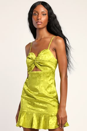 Jacquard Dress - Twist-Front Mini Dress - Green Cutout Dress - Lulus