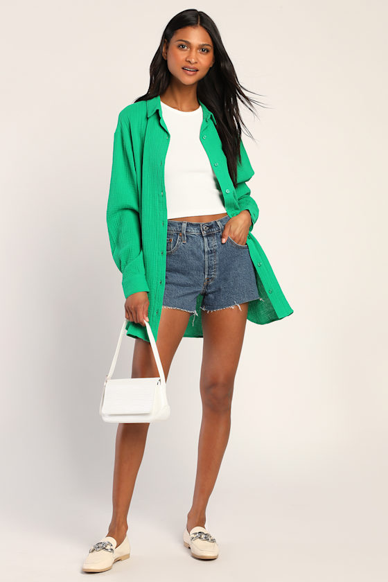 Easy To See Green Oversized Button-Up Top 3