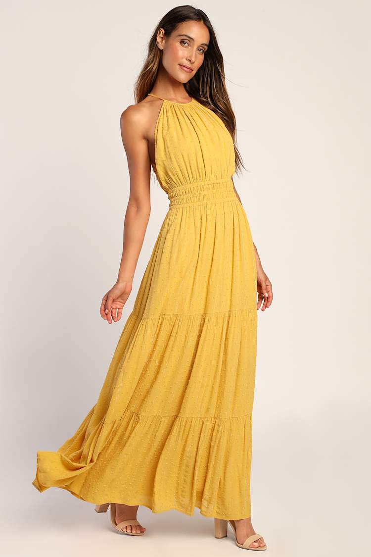 halter cocktail dress short Yellow main image 0