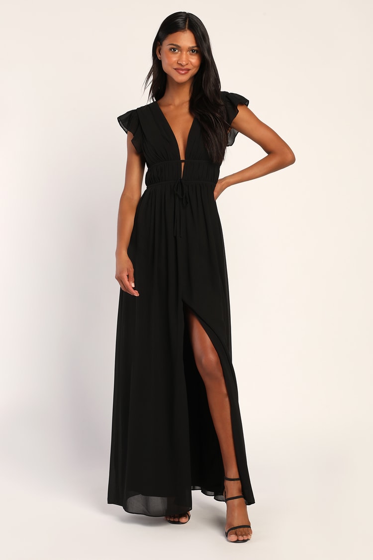 Hotellet Bevis forkorte Boho Black Maxi Dress - Chiffon Maxi Dress - Ruffled Maxi - Lulus