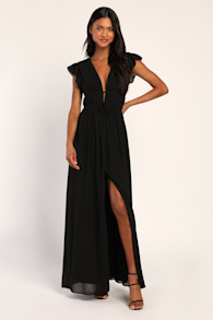 I'm All Yours Black Ruffled Maxi Dress 2